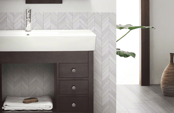 Watercolor Porcelain Tile Collection Grigio - 12"x15" Chevron Mosaic - FloorLife