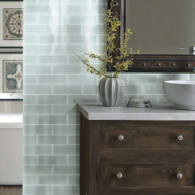 Shaw Tile Cardinal Cloud 3x9 Beveled Glass Wall