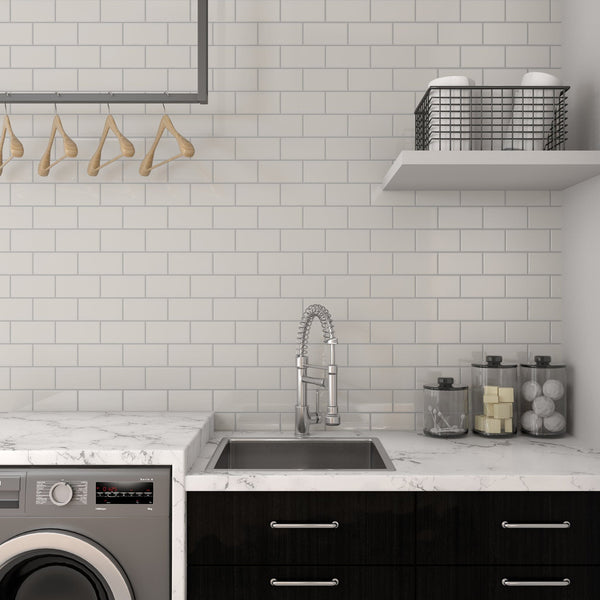 Daltile Amity White AM50 Wall Tile 3"x6" Room Scene