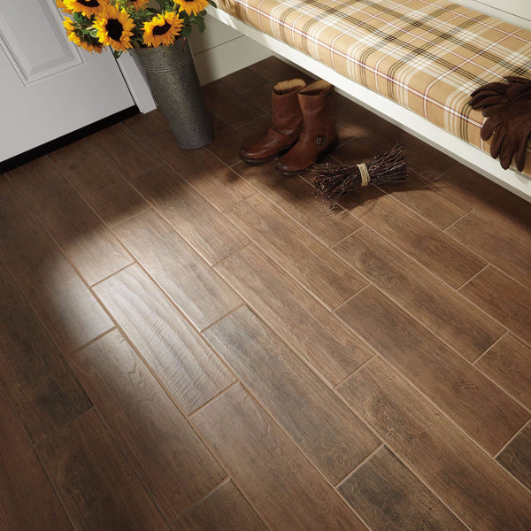 Daltile Willow Bend Dark Brown WB03 6"x36" Room Scene