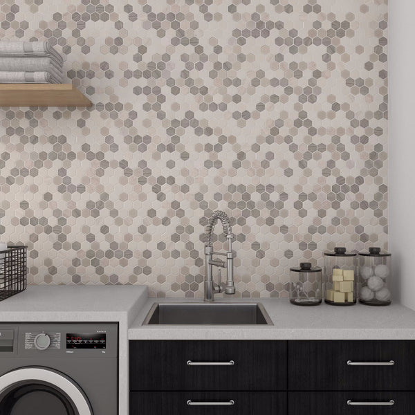 Daltile Idyllic Blends Serene Storm IB04 Hexagon Mosaic 11"x11" Room Scene