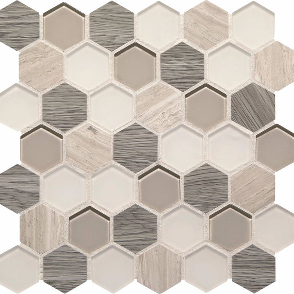 Daltile Idyllic Blends Serene Storm IB04 Hexagon Mosaic 11"x11" Swatch