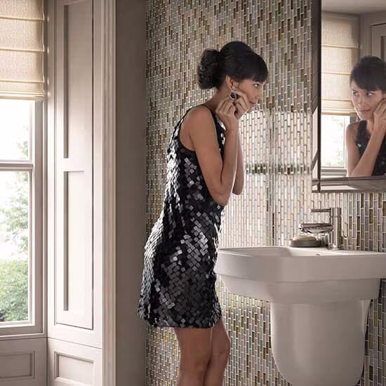 Daltile Crystal Shores Sapphire Lagoon CS95 Brick Joint Mosaic 2"x1" Room Scene