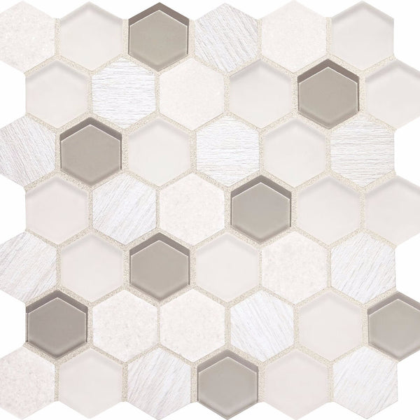 Daltile Idyllic Blends Tranquil Snow IB01 Hexagon Mosaic 11"x11" Swatch