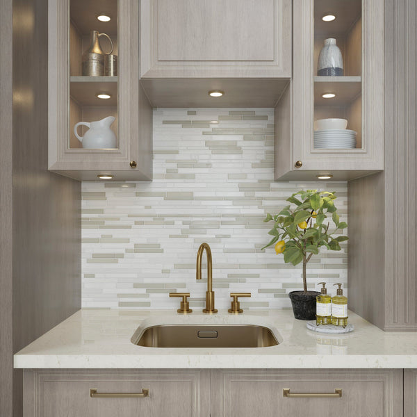 Daltile Idyllic Blends Tranquil Snow IB01 Linear Mosaic 12"x14" Room Scene