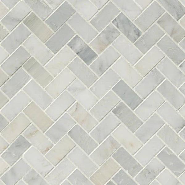 Marble Tile Collection Arabescato Carrara Herringbone In Mesh - FloorLife