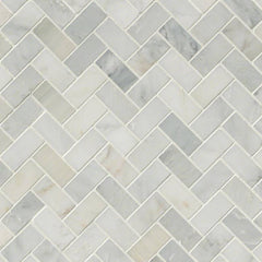 Marble Tile Collection Arabescato Carrara Herringbone In Mesh - FloorLife