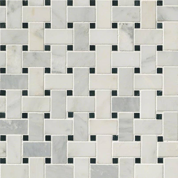 Marble Tile Collection Arabescato Carrara - Black Marble Basket Weave - FloorLife