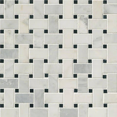 Marble Tile Collection Arabescato Carrara - Black Marble Basket Weave - FloorLife