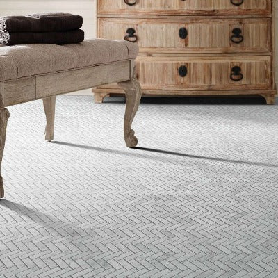 Shaw Tile Chateau Herringbone Bianco Carrara 12x12