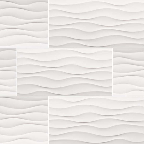 Dymo Ceramic Tile Collection Wavy White Glossy - 12"X24" - FloorLife