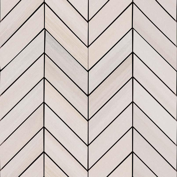 Watercolor Porcelain Tile Collection Bianco - 12"x15" Chevron Mosaic - FloorLife
