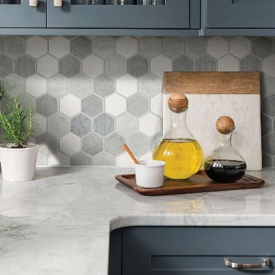 Shaw Tile Chateau Hexagon Bianco Carrara Blue Grigio Thassos 10x12