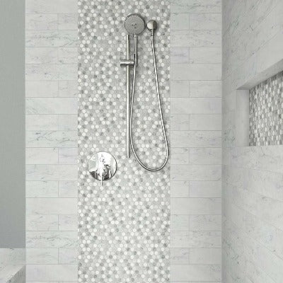 Shaw Tile Chateau Penny Round Mosaic Bianco Carrara Blue Grigio