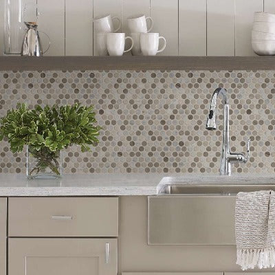 Shaw Tile Chateau Penny Round Mosaic Bianco Carrara Rockwood Urban Grey