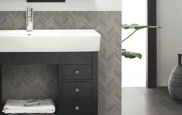 Watercolor Porcelain Tile Collection Graphite- 12"x15" Chevron Mosaic - FloorLife