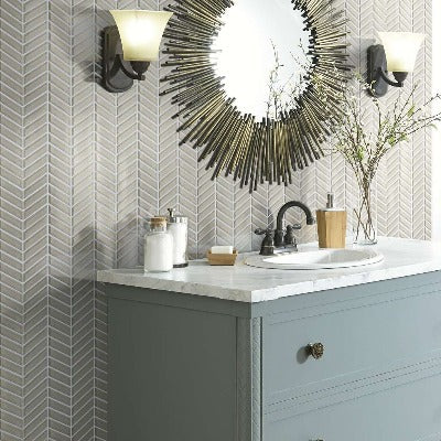 Shaw Tile Cardinal Mist Chevron Glass Mosaic Wall