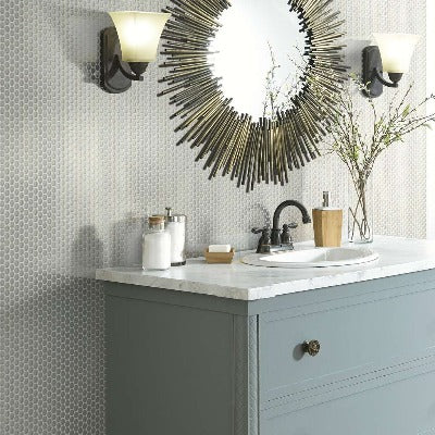 Shaw Tile Cardinal Mist Penny Round Glass Mosaic Wall