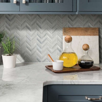 Shaw Tile Chateau Chevron Blue Grigio 12x12