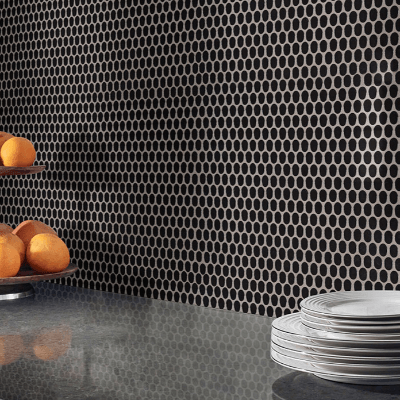 MSI Domino Black Glossy Penny Round Mosaic Porcelain Tile