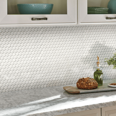 MSI Domino White Glossy Penny Round Mosaic Porcelain Tile